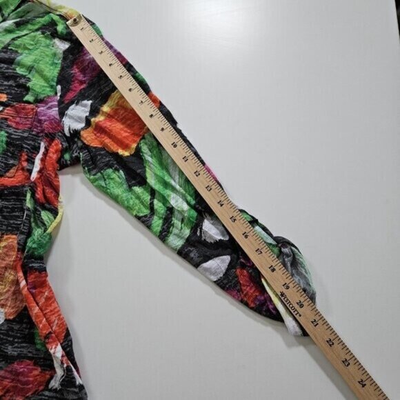 Ali Miles Tunic Womens XL Multicolor Floral LS Roll Up Tab Boho Crinkle Buttons - Picture 6 of 16